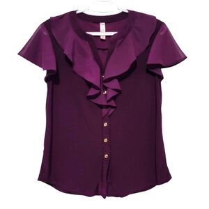 PerSeption Concept Purple Ruffled Women's Blouse Small